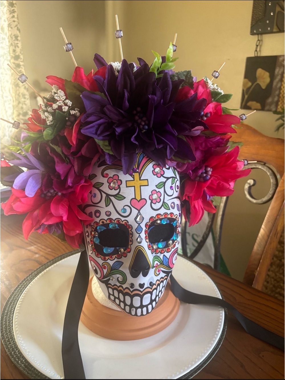 Day of the dead - Headpiece with Purple & Fuchsia Flowers